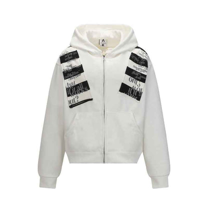 Street Style Letter Patch Suede Hooded Sweatshirt for Men and Women | MuddyStock Originals White MuddyStock