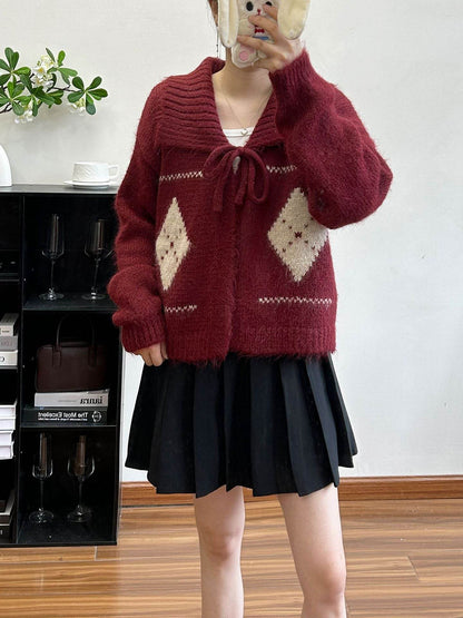 Vintage Grid Lapel Cardigan for Women | MuddyStock Originals Red One Size MuddyStock