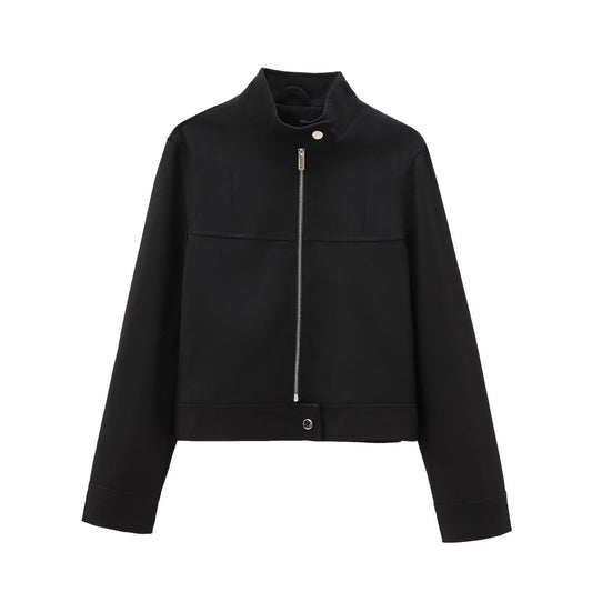 Women's Urban Style Stand Collar Zipper Pilot Short Jacket Coat | MuddyStock Originals Black eprolo