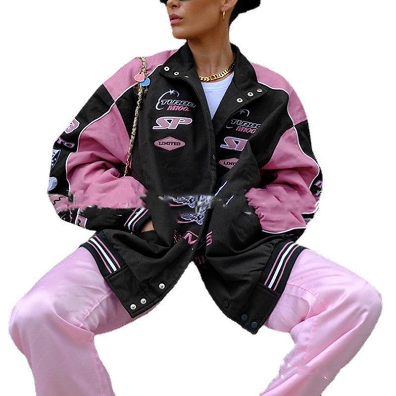 Women's Sports Style Printed Pink Casual Long-sleeved Jacket MuddyStock