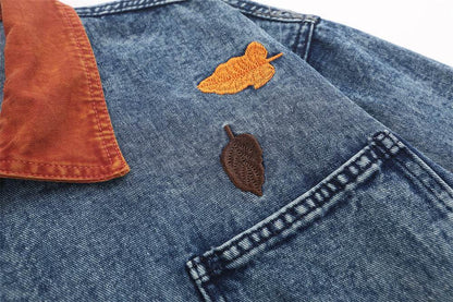 Leaf Embroidery Contrast Color Lapels Jacket For Men And Women MuddyStock