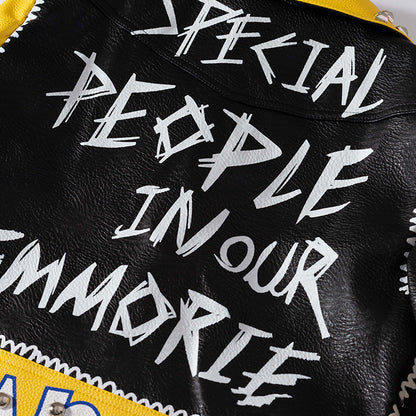 Graffiti Print Motorcycle Leather Jacket For Women