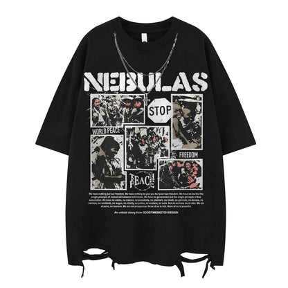 High Street Hem Distressed Necklace Decorated Design Short Sleeve T-Shirt For Men And Women | MuddyStock Originals MuddyStock