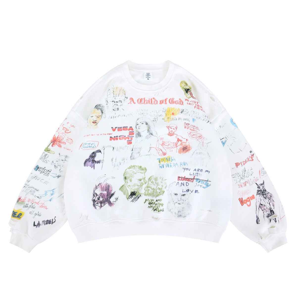 Full Print Graffiti Hip-Hop Fleece Lined Crewneck Sweatshirt For Men | MuddyStock Originals White