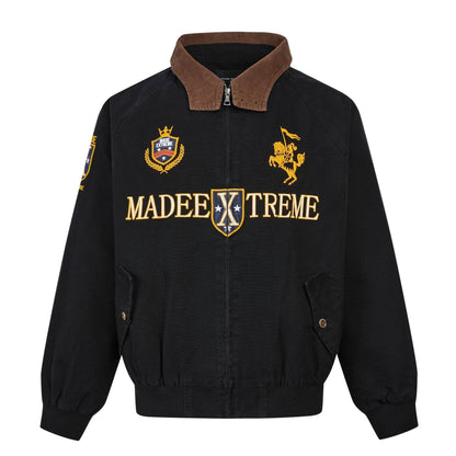 Vintage Street Style Detroit Embroidered Jacket for Women 241163-Black MuddyStock