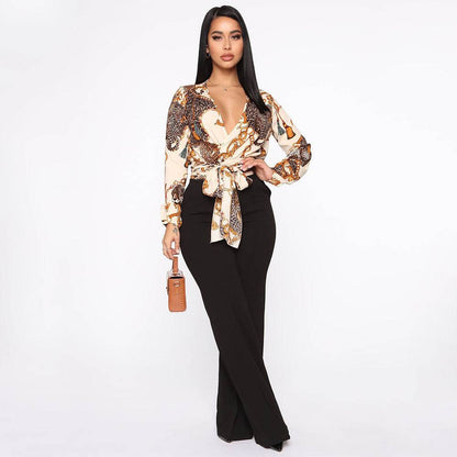 V-Neck Bow Tie Long-Sleeved Crop Top MuddyStock