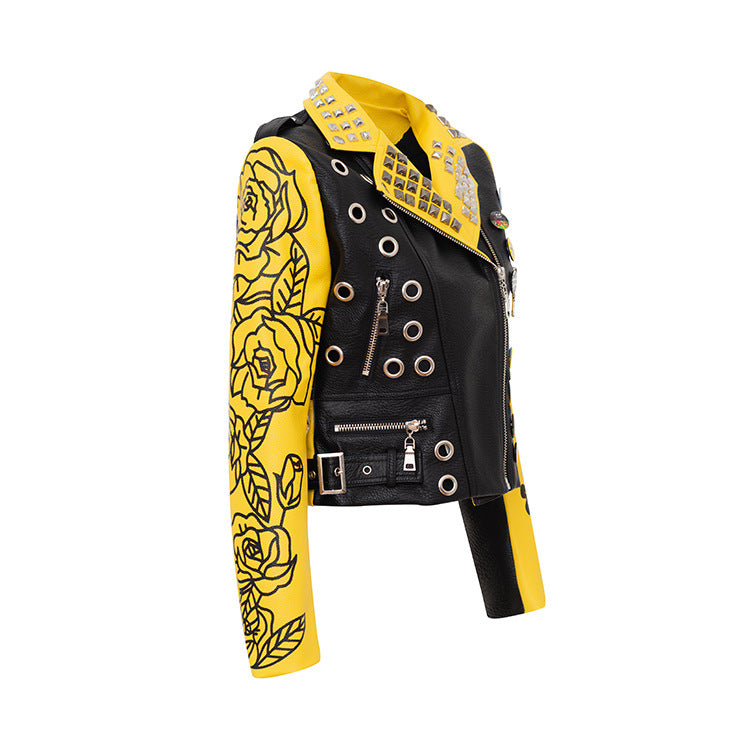Graffiti Print Motorcycle Leather Jacket For Women