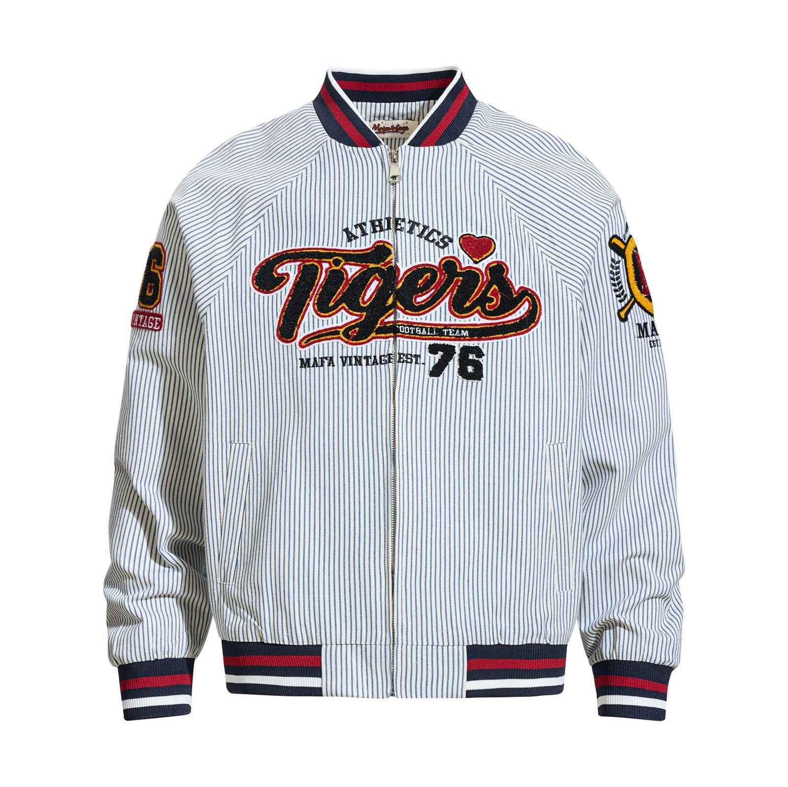 Letter Embroidery Stripe Baseball Jacket For Men | MuddyStock Originals White MuddyStock
