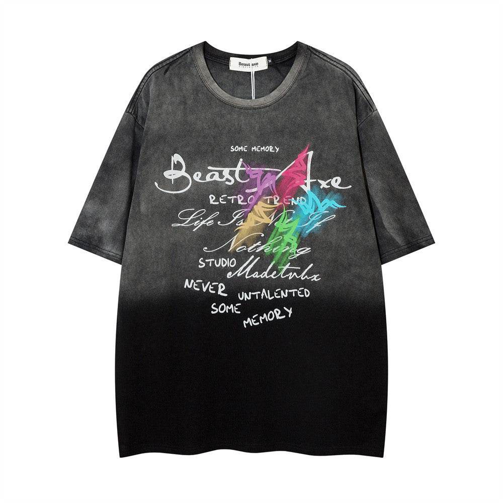 Tie-dye Gradient T-shirt For Men And Women Black MuddyStock