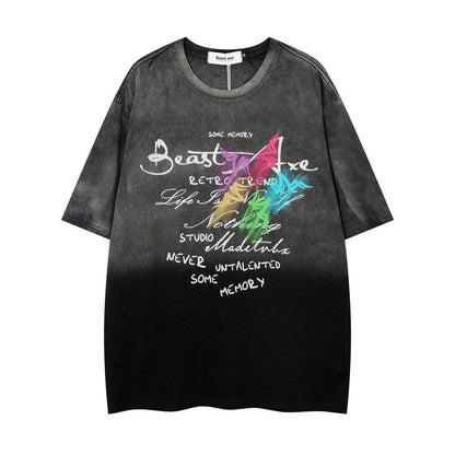 Tie-dye Gradient T-shirt For Men And Women Black MuddyStock