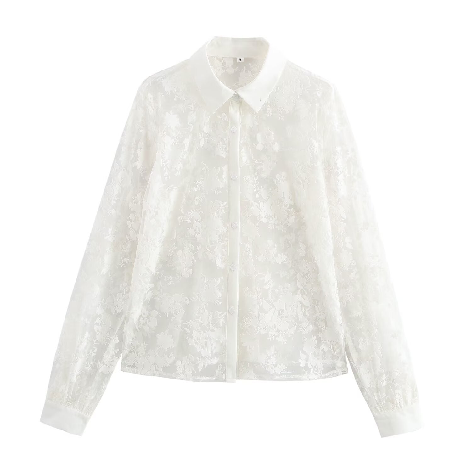 Flip collar see through loose and versatile shirt top for women | MuddyStock Originals White MuddyStock
