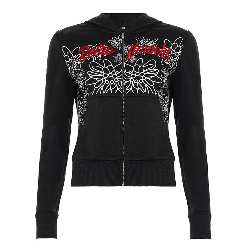 American Retro Street-Style Graffiti Letter Print Hoodie Black All Products