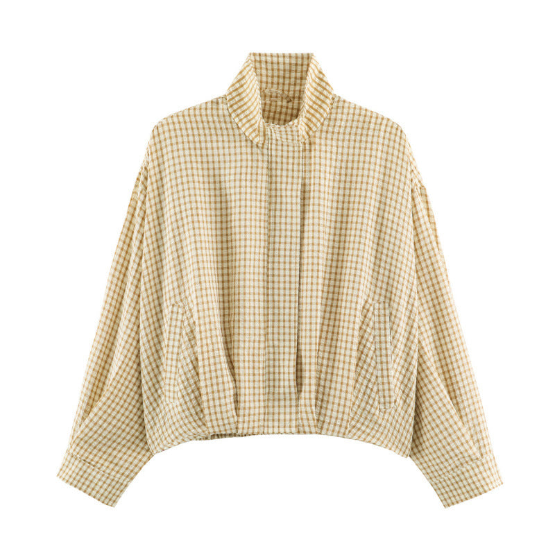 Womens Plaid Aviator Jacket From Europe And America Beige Yellow All Products