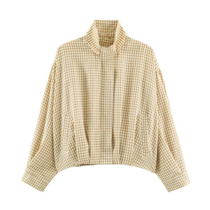 Womens Plaid Aviator Jacket From Europe And America Beige Yellow All Products