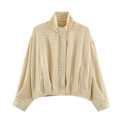 Womens Plaid Aviator Jacket From Europe And America Beige Yellow All Products