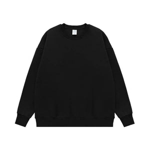Fleece-lined Loose Rainbow Round Neck Sweater Black