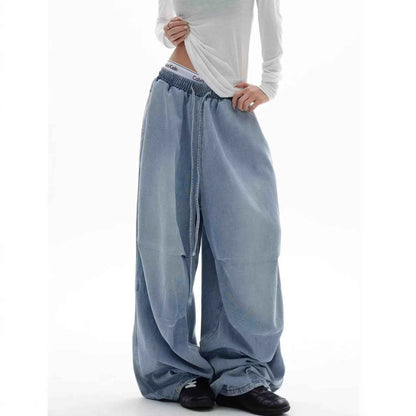 Street Style Pleated Elastic Waist Wide Leg Jeans | MuddyStock Originals