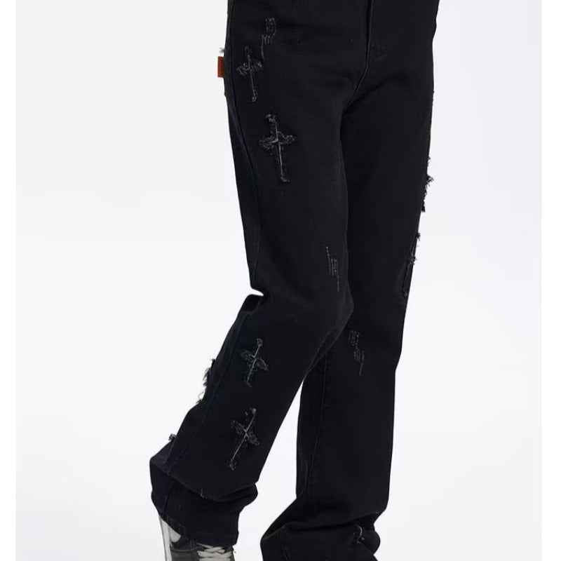 Patch Cross Star Washed American High Street Jeans For Men