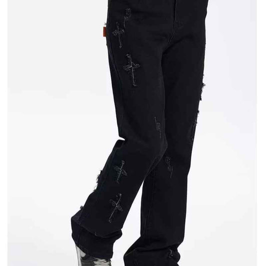 Patch Cross Star Washed American High Street Jeans For Men