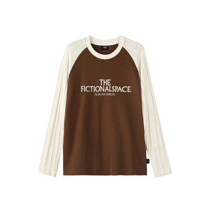 Jacquard Sleeve Long Sleeve Loose T-Shirt For Men Brown MuddyStock