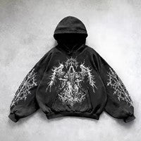 Hooded Printed Hip Hop Streetwear Hoodie Black 1 MuddyStock All Products