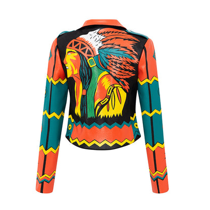 Graffiti Print Motorcycle Leather Jacket For Women
