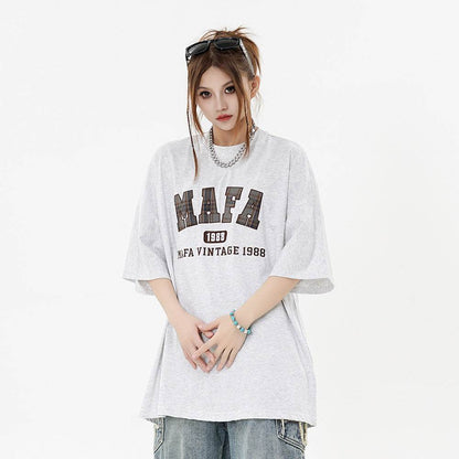 Letter Patch Embroidered Casual T-shirt For Women MuddyStock