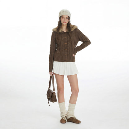 Fitted Slimming Stylish Knit Jacket with Fur Collar For Women | MuddyStock Originals