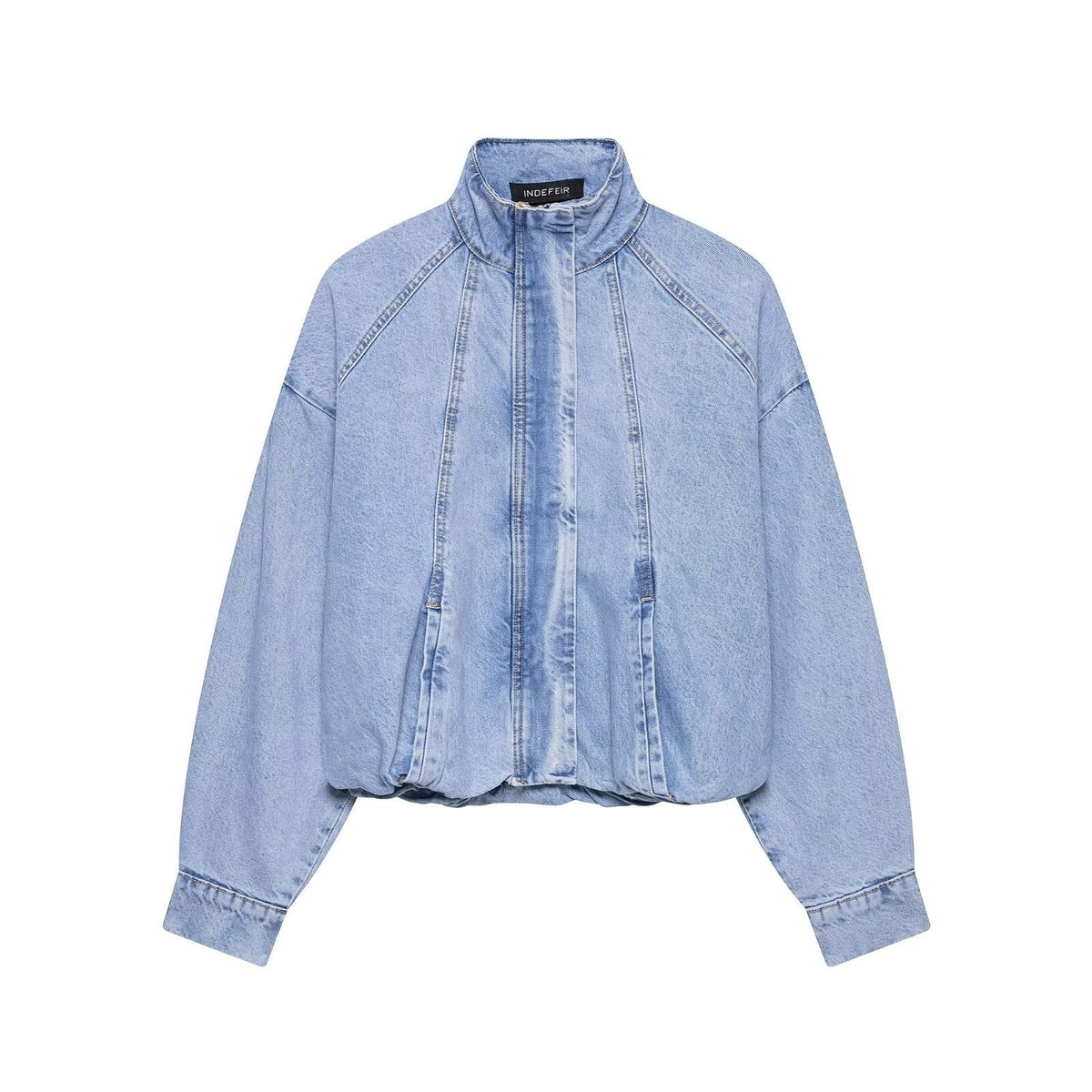 European And American-style Stand-collar Denim Bomber Jacket For Women Blue All Products
