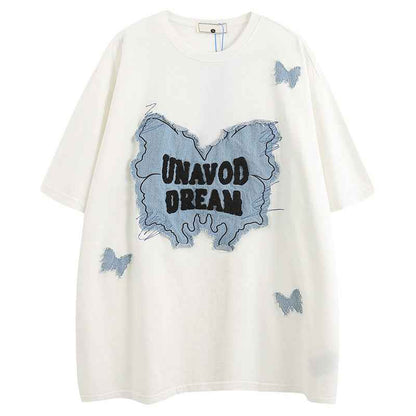 Denim Patch Decorative Short Sleeve T-Shirt For Women | MuddyStock Originals MuddyStock