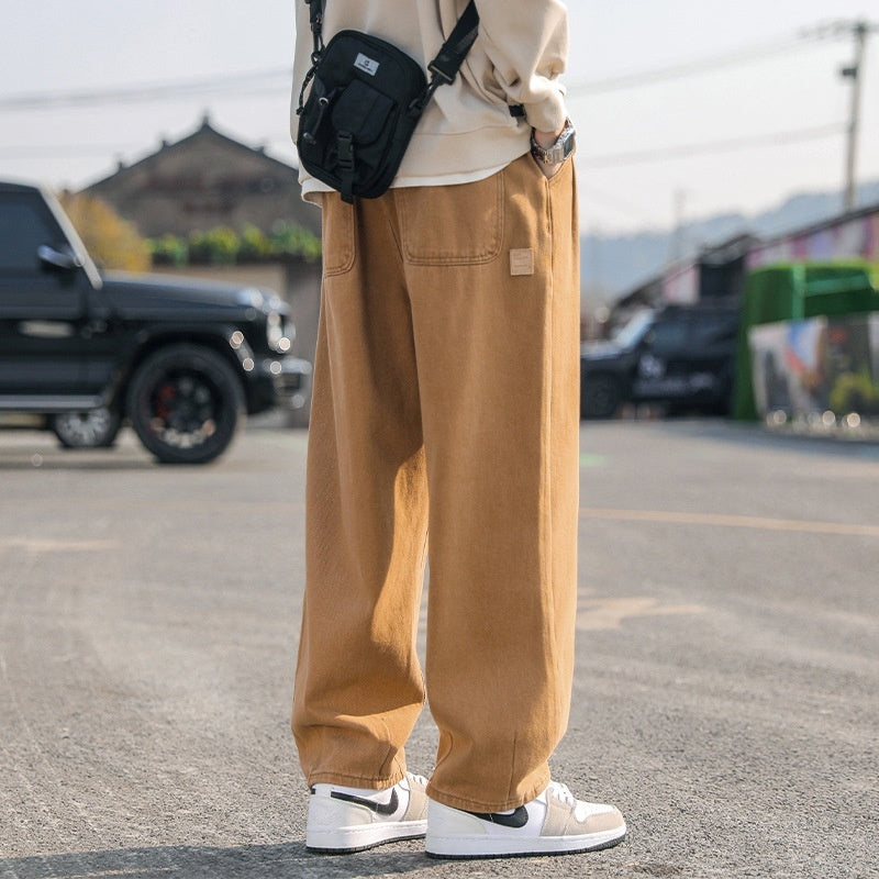 Men's Loose Cargo Pants Straight Casual Trousers 9208 Khaki