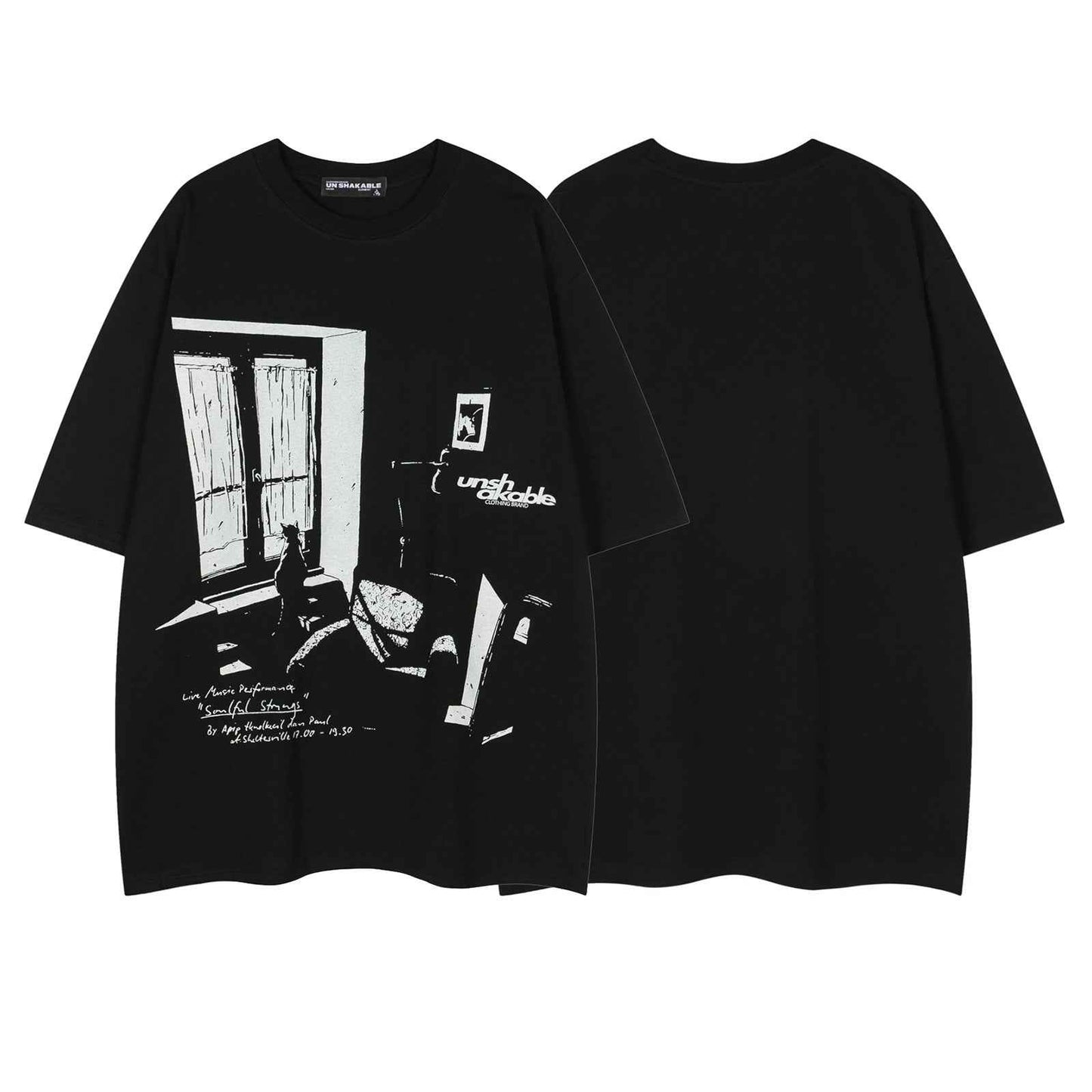 Retro Lonely Cat Print Round Neck Short Sleeve T-Shirt For Men And Women | MuddyStock Originals MuddyStock