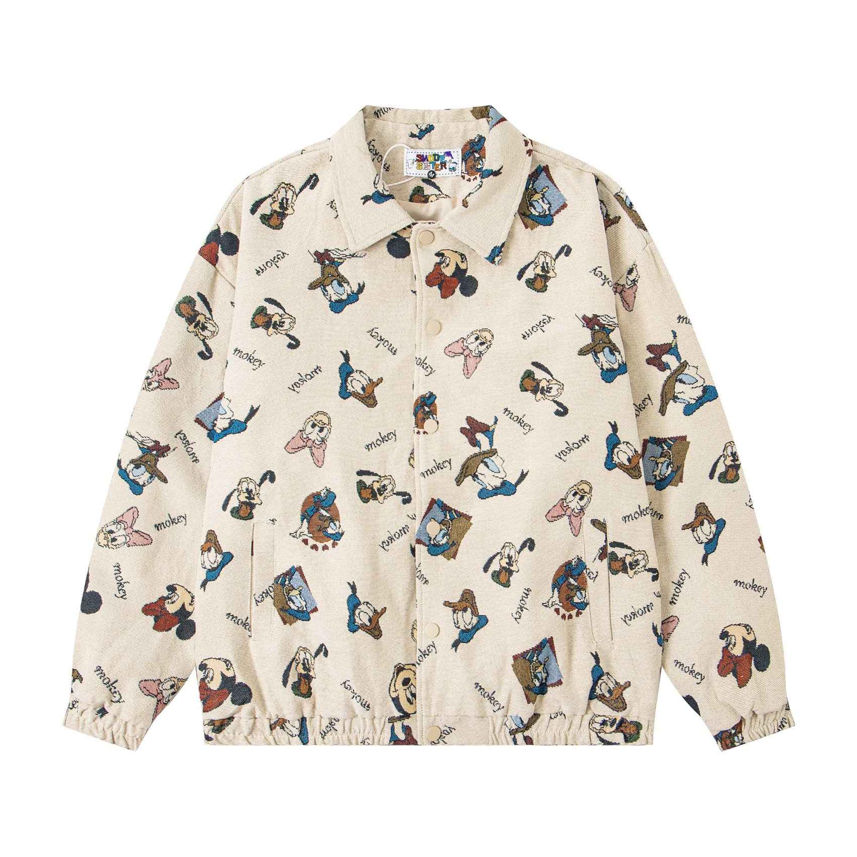 Retro Cartoon Jacquard Design Lapel Jacket For Men And Women | MudsdyStock Originals Apricot MuddyStock