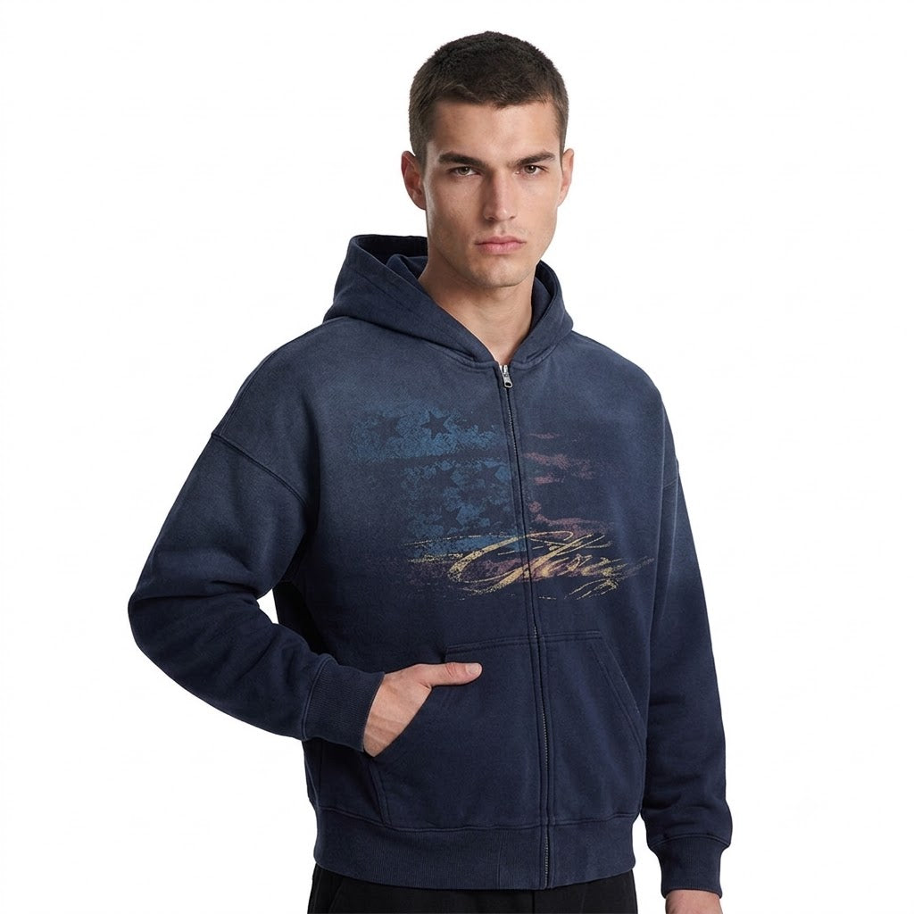 Spray painted dirty hoodie for men | MuddyStock Originals