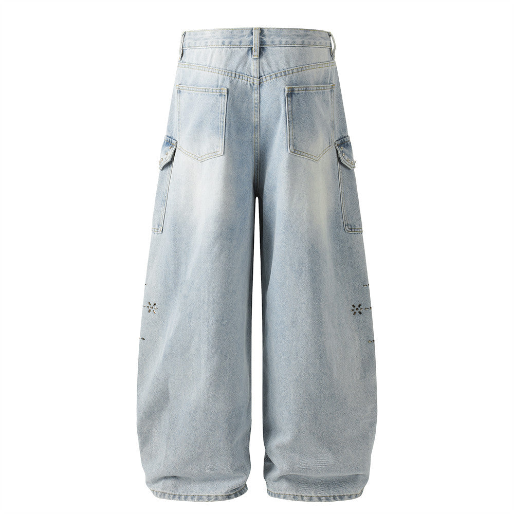 Stamping decorative wide leg denim pants for women | MuddyStock Originals