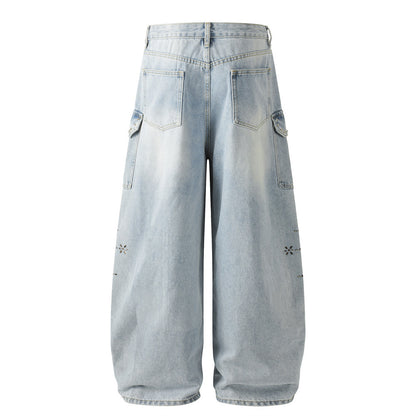 Stamping decorative wide leg denim pants for women | MuddyStock Originals