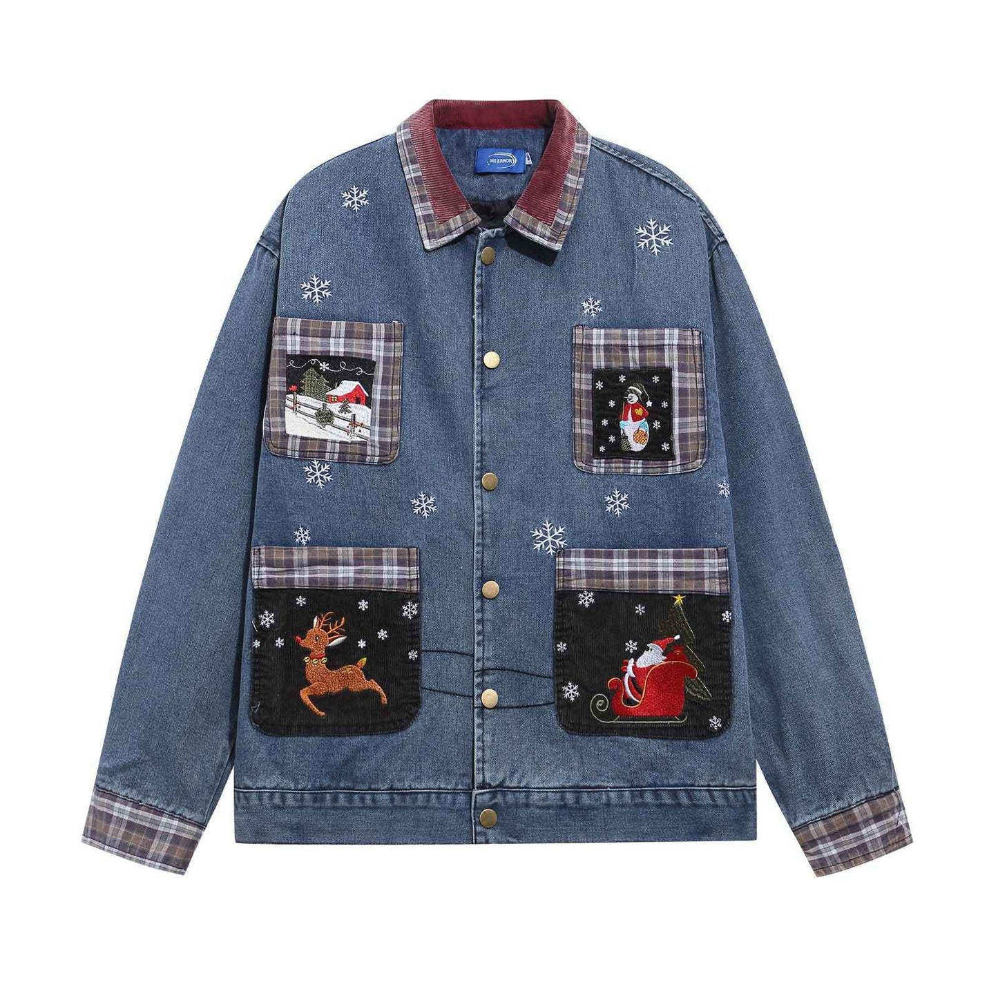Style Vintage Washed Patchwork Cartoon Embroidery Denim Jacket for Men and Women | MuddyStock Originals Denim Blue MuddyStock