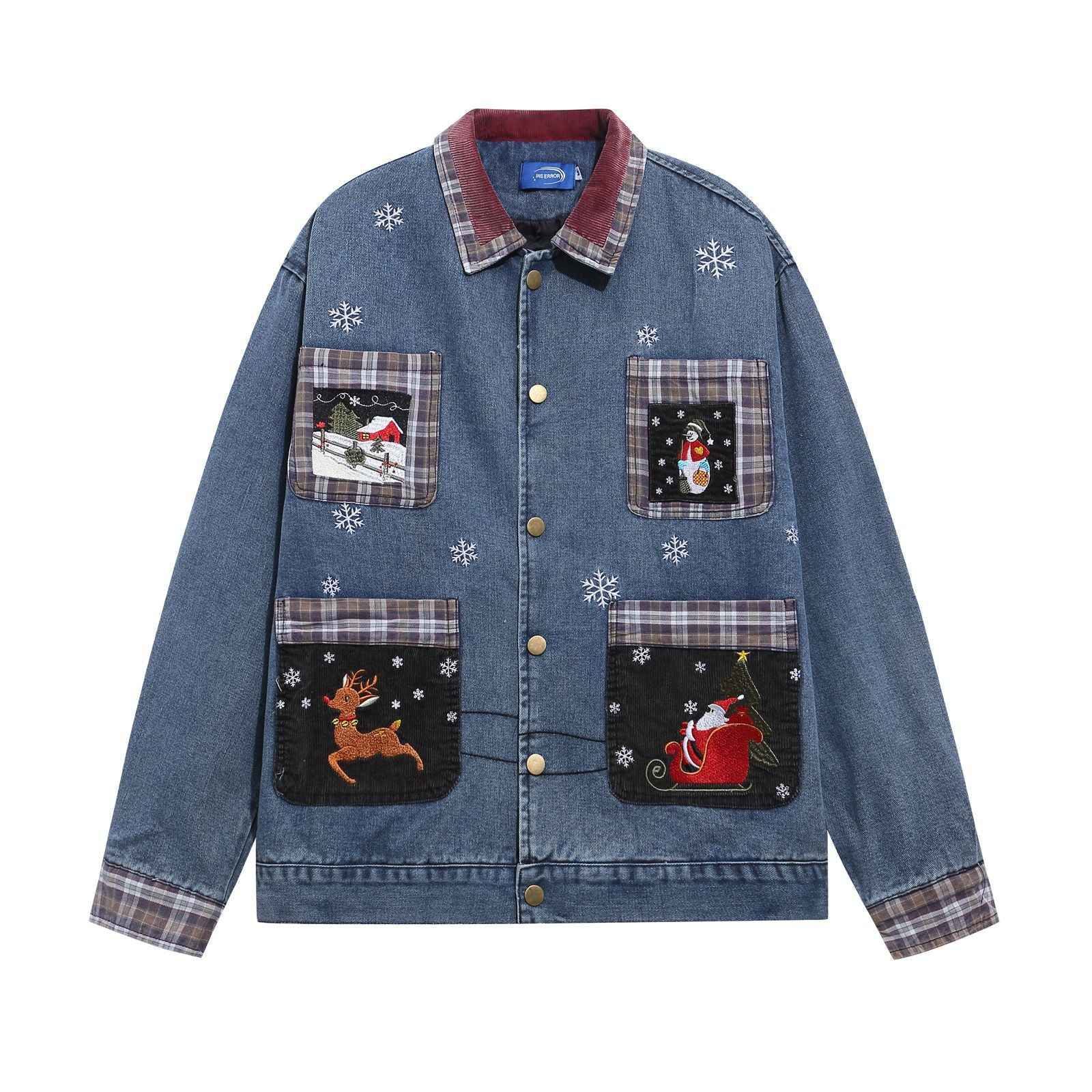 Style Vintage Washed Patchwork Cartoon Embroidery Denim Jacket for Men and Women | MuddyStock Originals Denim Blue MuddyStock