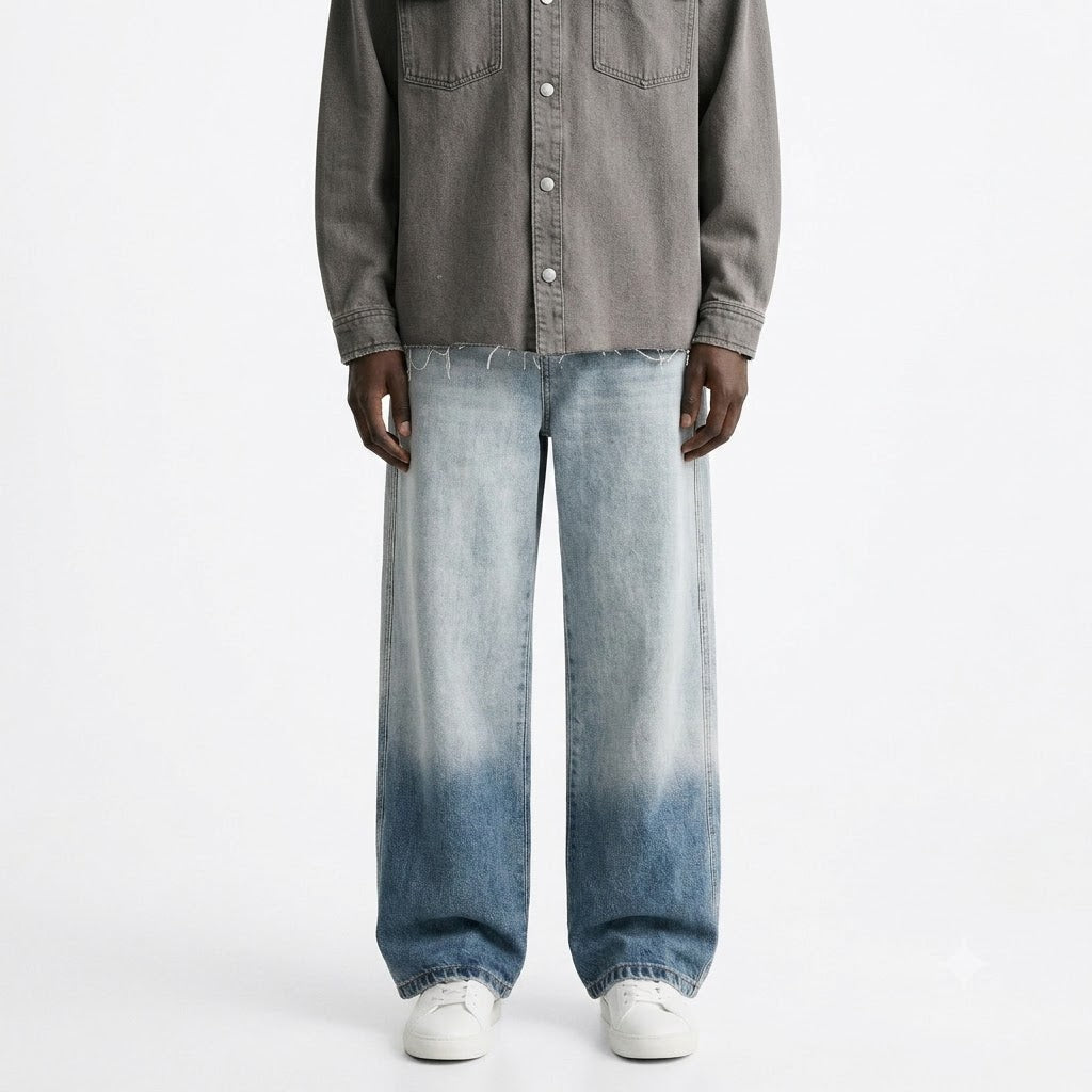 Washed Gradient Distressed Straight Loose Fit Denim Pants for Men | MuddyStock Originals