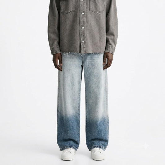 Washed Gradient Distressed Straight Loose Fit Denim Pants for Men | MuddyStock Originals