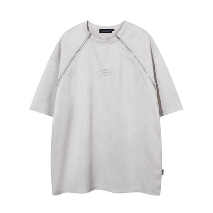 Men's Double Zipper Short-sleeved T-shirt Light Gray MuddyStock