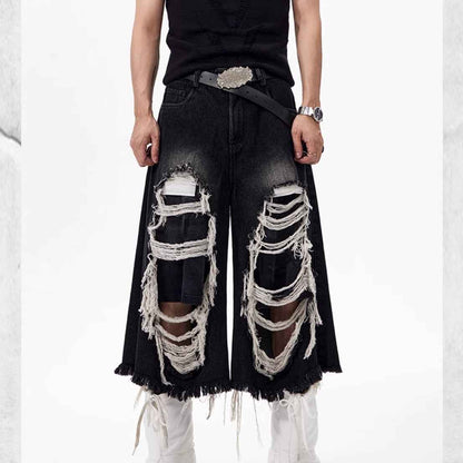 Cropped Make Old Ripped Patch Cropped Pants