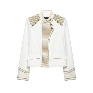 British retro wind rope buttoned jacket for women | MuddyStock Originals White