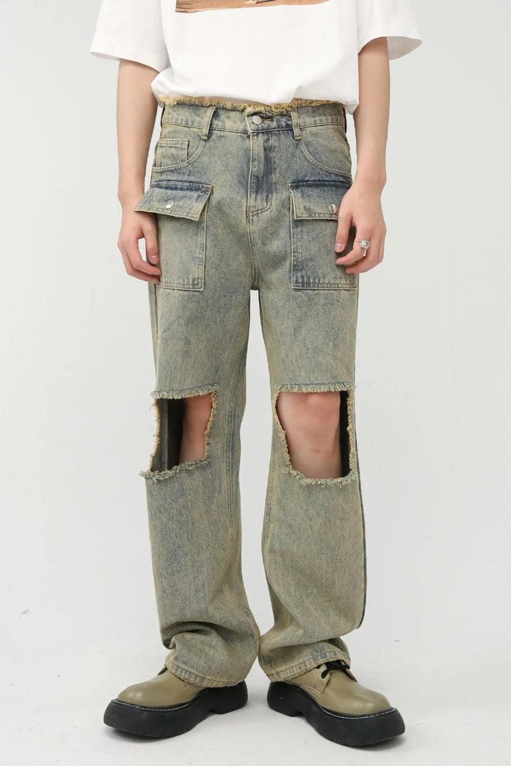 Raw Hem Distressed Jeans For Men | MuddyStock Originals Make Old Blue