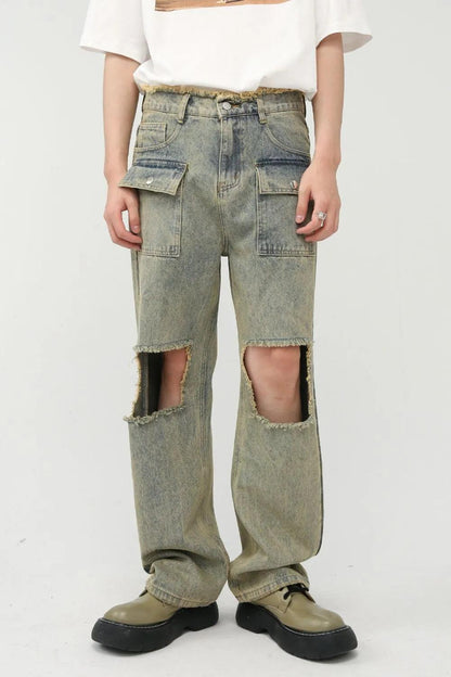Raw Hem Distressed Jeans For Men | MuddyStock Originals Make Old Blue