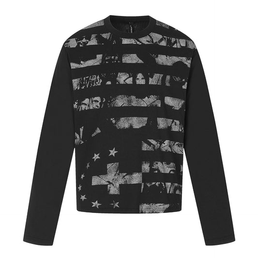 Dark Streetwear Distressed Print Long Sleeve Round Neck T-shirt for men | MuddyStock Originals Black