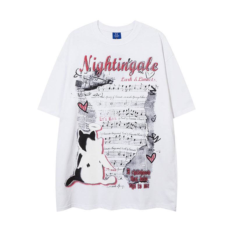 Music Score Letter Print Short-sleeve Women MuddyStock