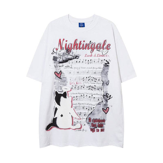 Music Score Letter Print Short-sleeve Women MuddyStock