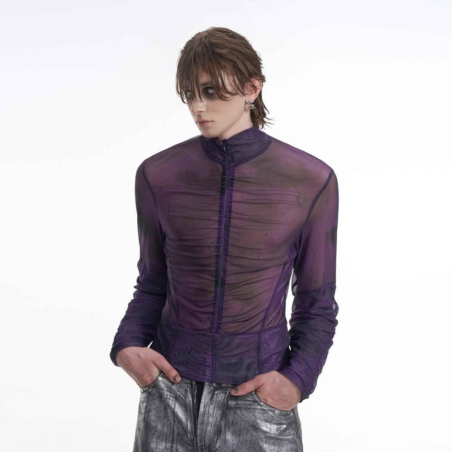Half Turtleneck Mesh Zipper Bottoming Shirt For Men null