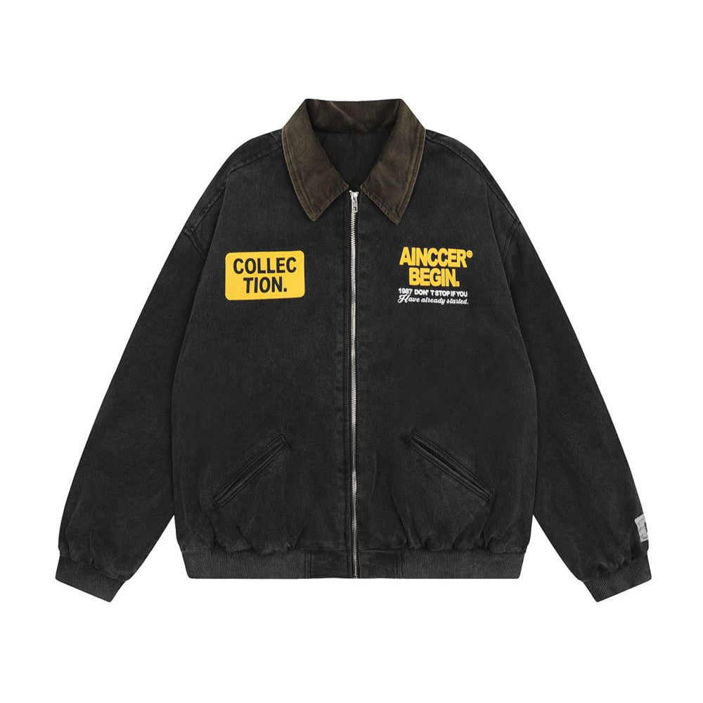 Winter Cotton Padded Padded Lapel Cotton Jacket For Men Black